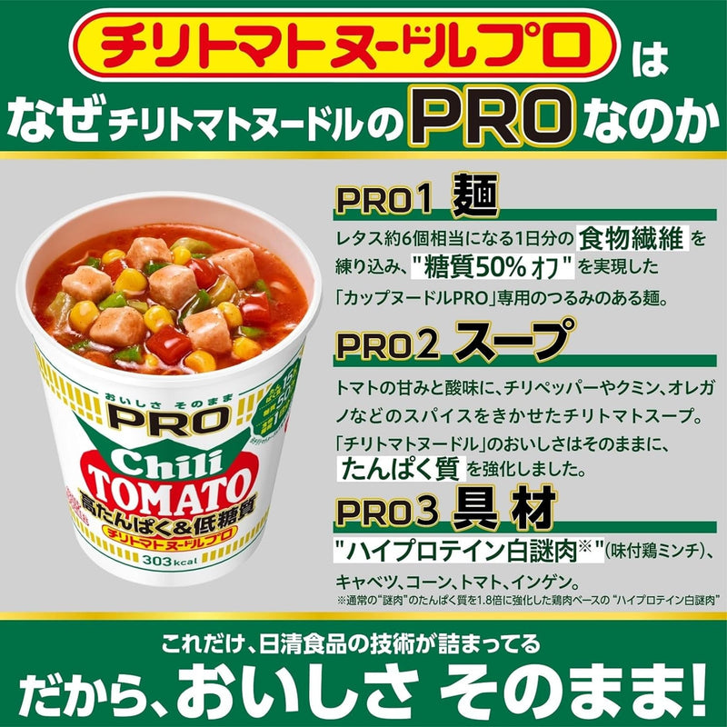 日清食品 カップヌードルPRO 高たんぱく&低糖質 チリトマトヌードル [1日分の食物繊維入り] カップ麺 79g×12個