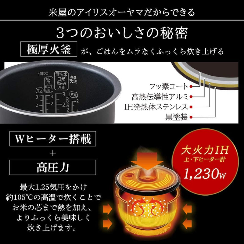 アイリスオーヤマ 炊飯器 圧力IH 5.5合 40銘柄炊き分け機能 極厚火釜 ブラック RC-PD50-B